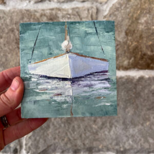 White Sailboat Wooden Block Painting