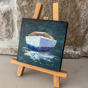 Blue and White Rowboat Wooden Block Painting